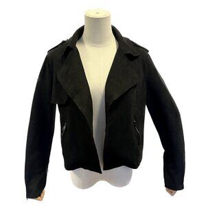 SKIES ARE BLUE FAUX SUEDE MOTO JACKET BLACK SMALL LEATHER CLASSY ZIPPER CROPPED